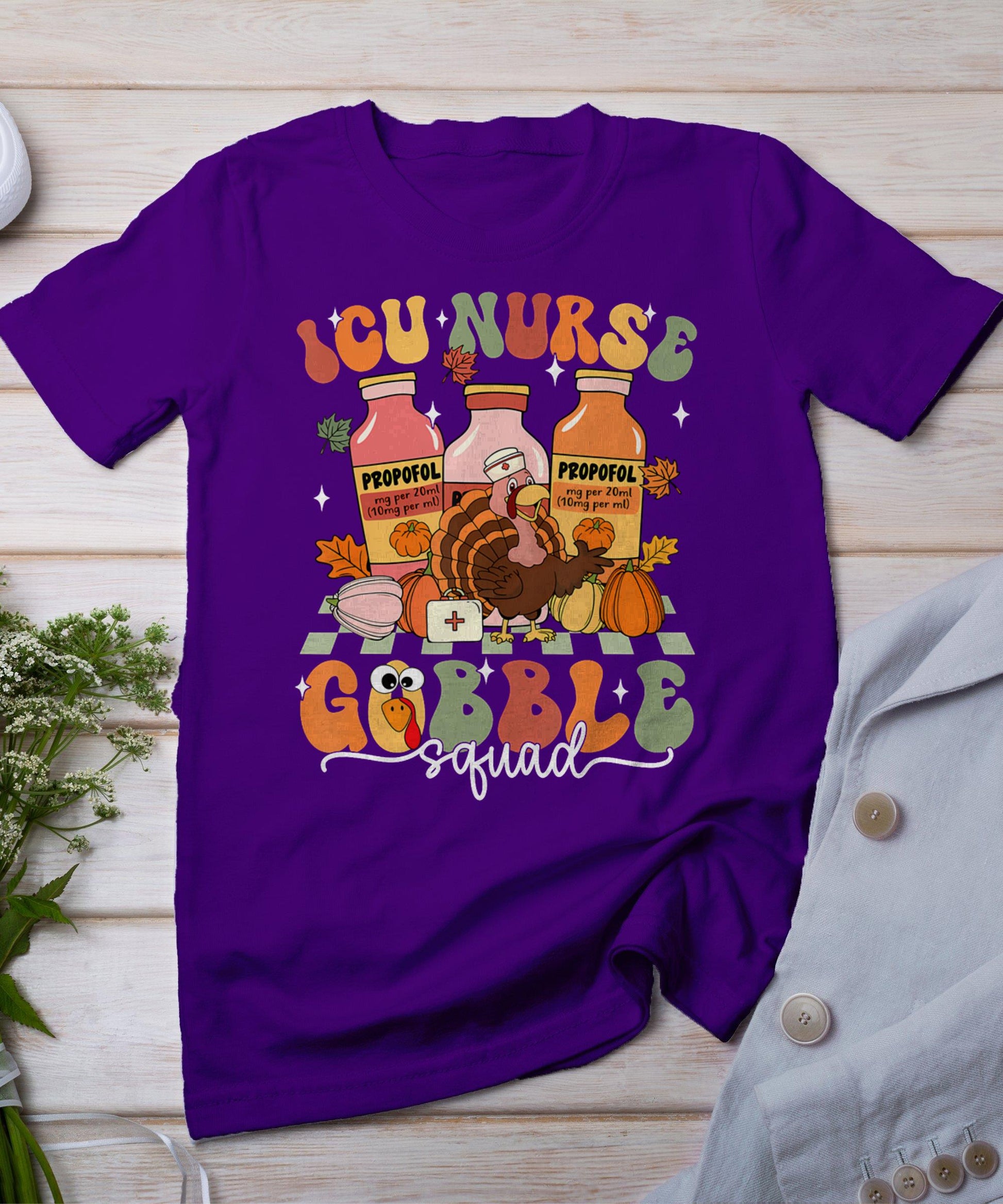 Thanksgiving Icu Nurse Gobble Squad Fall Scrub Top Women Men T-Shirt