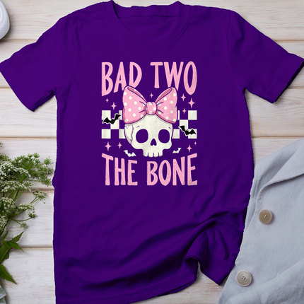 Bad Two The Bone Skull with Pink Bow for Halloween T-Shirt
