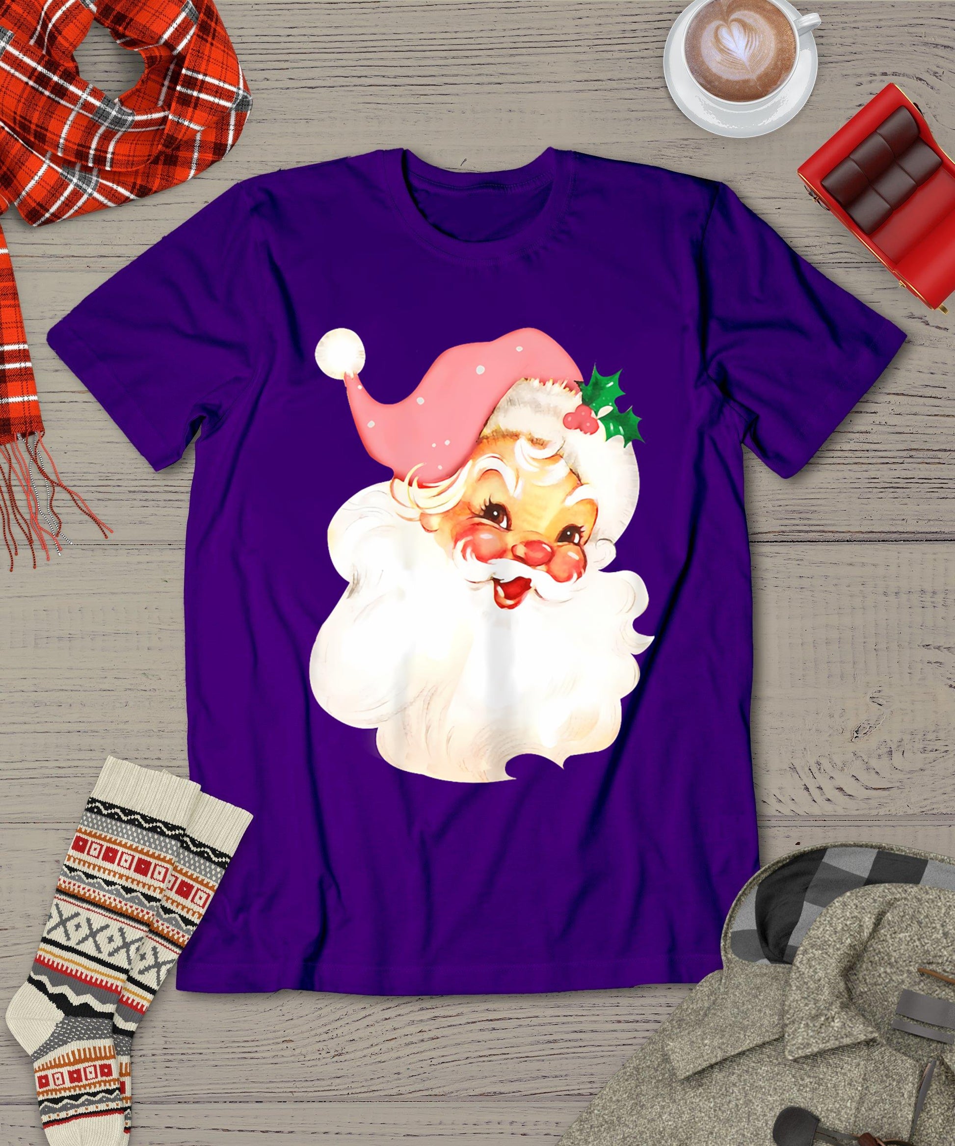 Pink Santa For Girls Christmas Retro Holiday Vintage T-Shirt