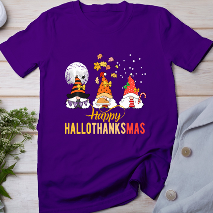 Gnomes Halloween Christmas Thanksgiving Happy Hallothanksmas T-Shirt