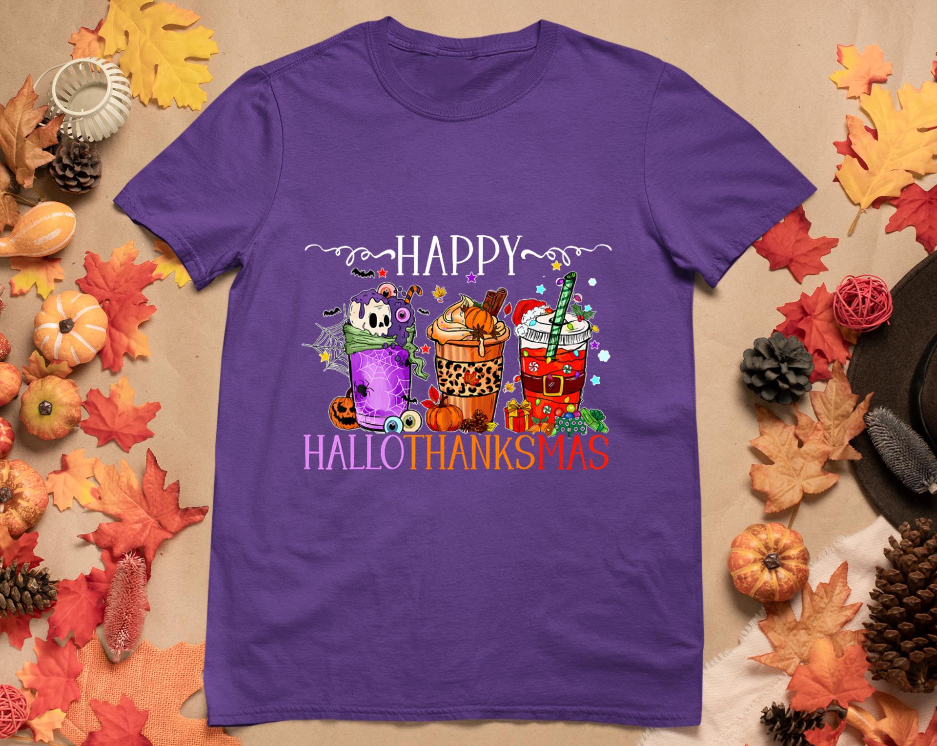 Happy Hallothanksmas Halloween Thanksgiving Christmas T-Shirt