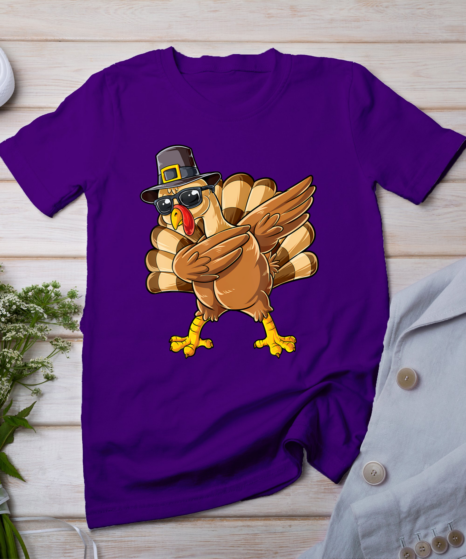 Dabbing Turkey Thanksgiving Day Pilgrim Boys Girls Funny Dab T-Shirt