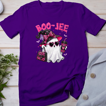 Cute Ghost Boo-JEE Pink Leopard Spooky Season Halloween T-Shirt