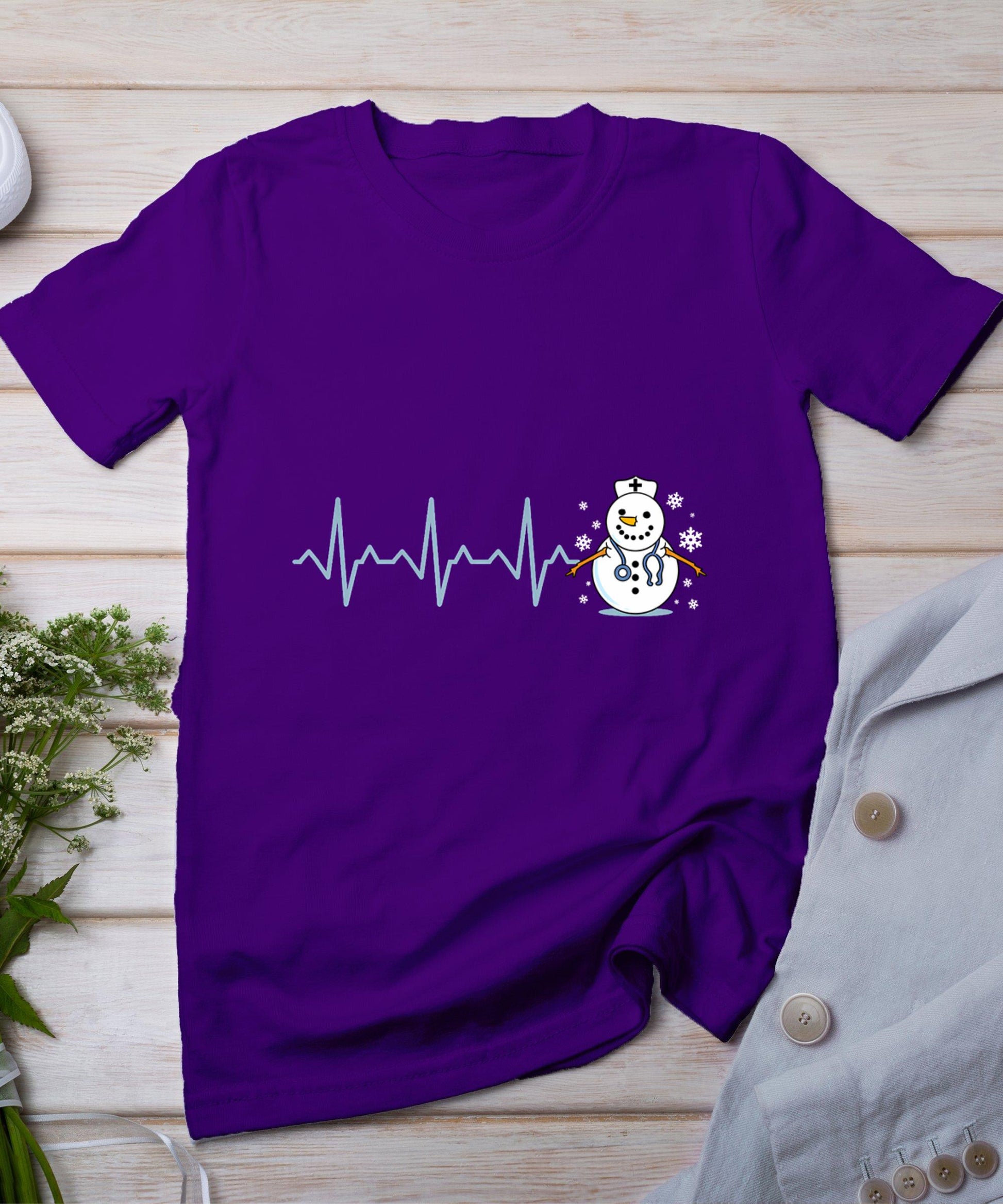 Heartbeat Nurse Snowman Nurse Christmas T-Shirt