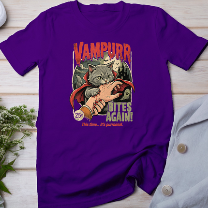 Vampurr Bites Again! Funny Cat Halloween Vintage Graphic T-Shirt