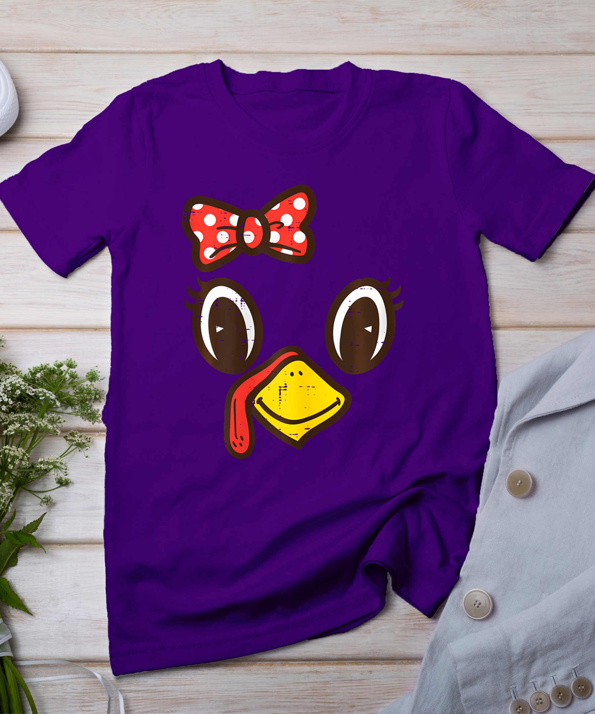 Cute Turkey Face Ribbon Thanksgiving Kid Toddler Girls Women T-Shirt