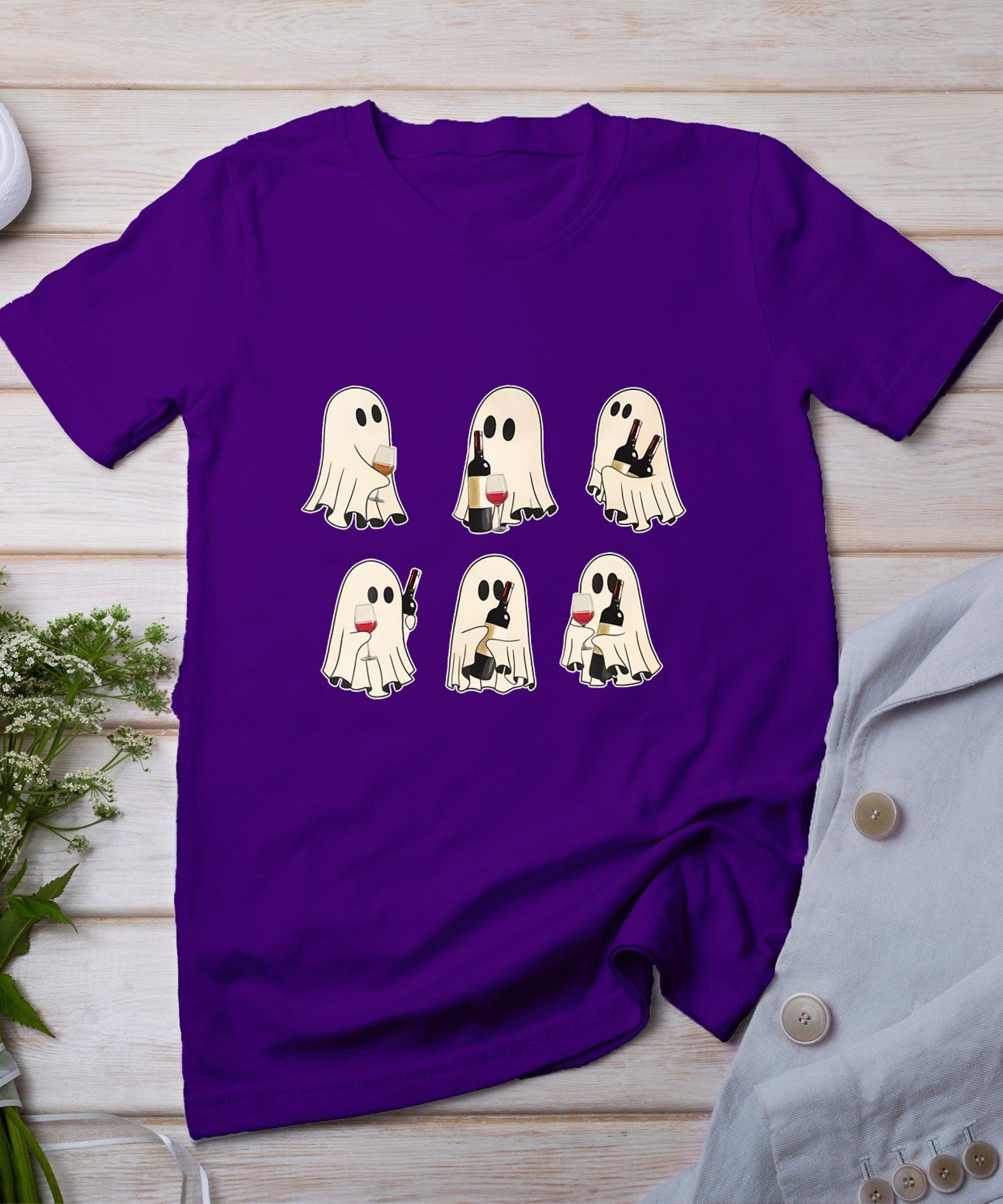 Halloween Ghost Wine Ghost Cute Lace Ghost Halloween Spooky T-Shirt