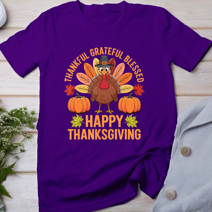 Thankful Grateful Blessed Turkey Women Happy Thanksgiving T-Shirt