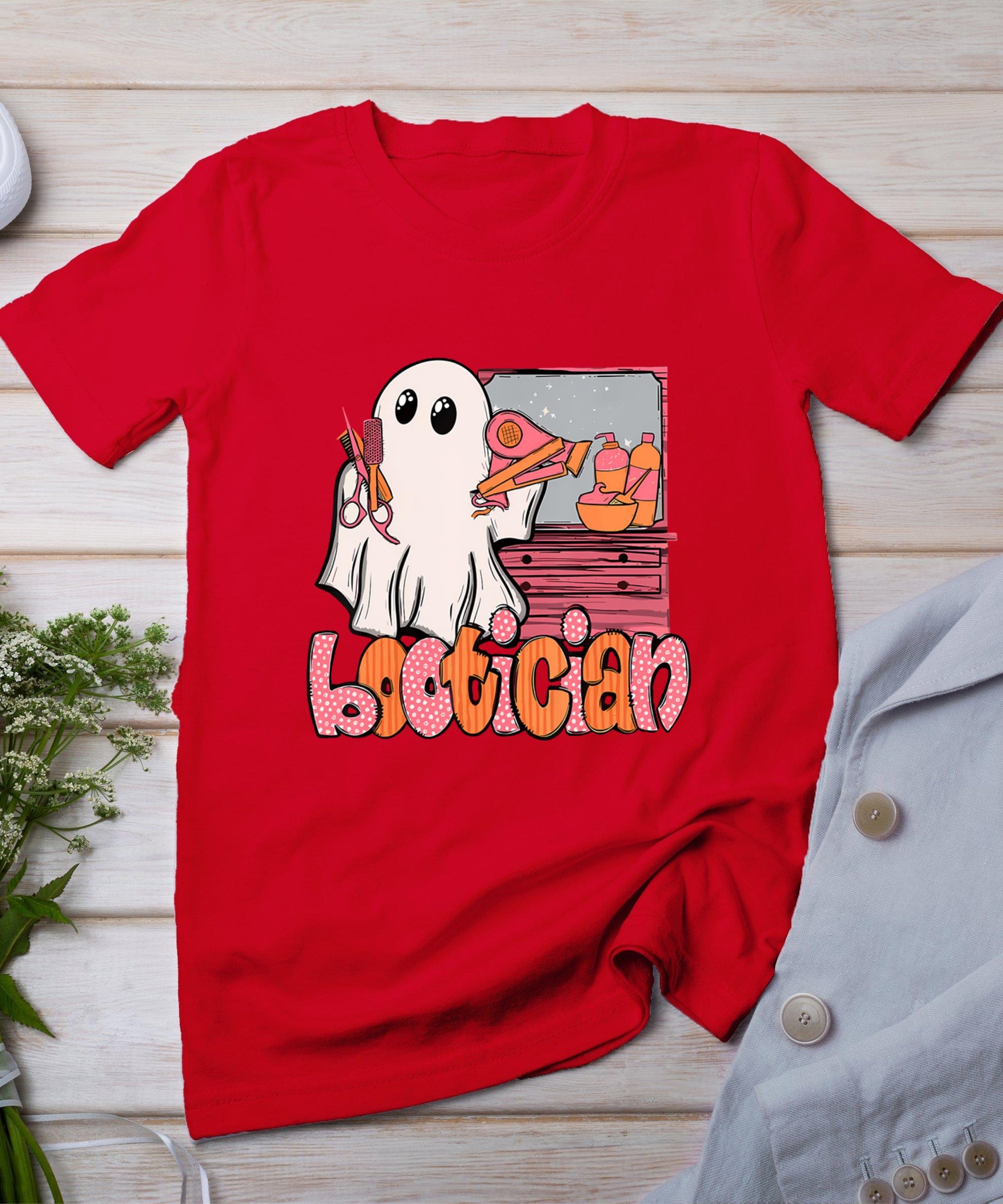 Bootician Funny Beautician Halloween Ghost Hair Stylist T-Shirt