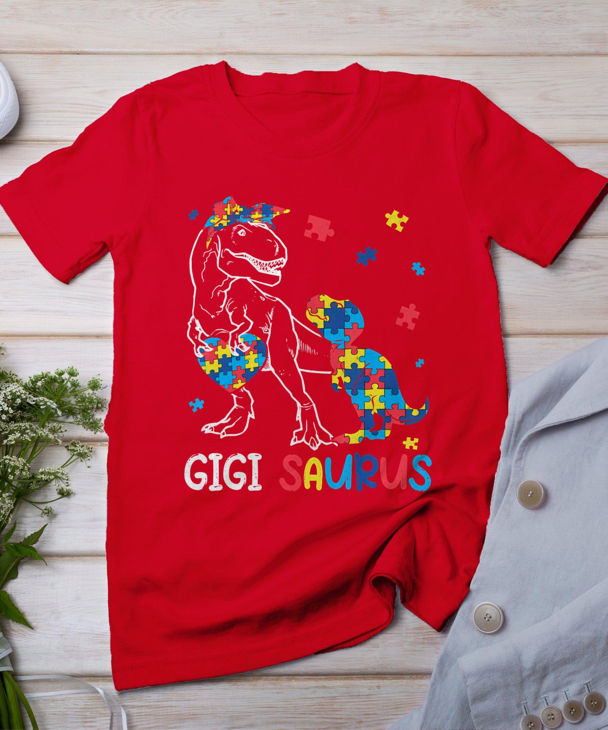 Gigi Saurus Autism Awareness Autistic Dinosaur Family T-Shirt