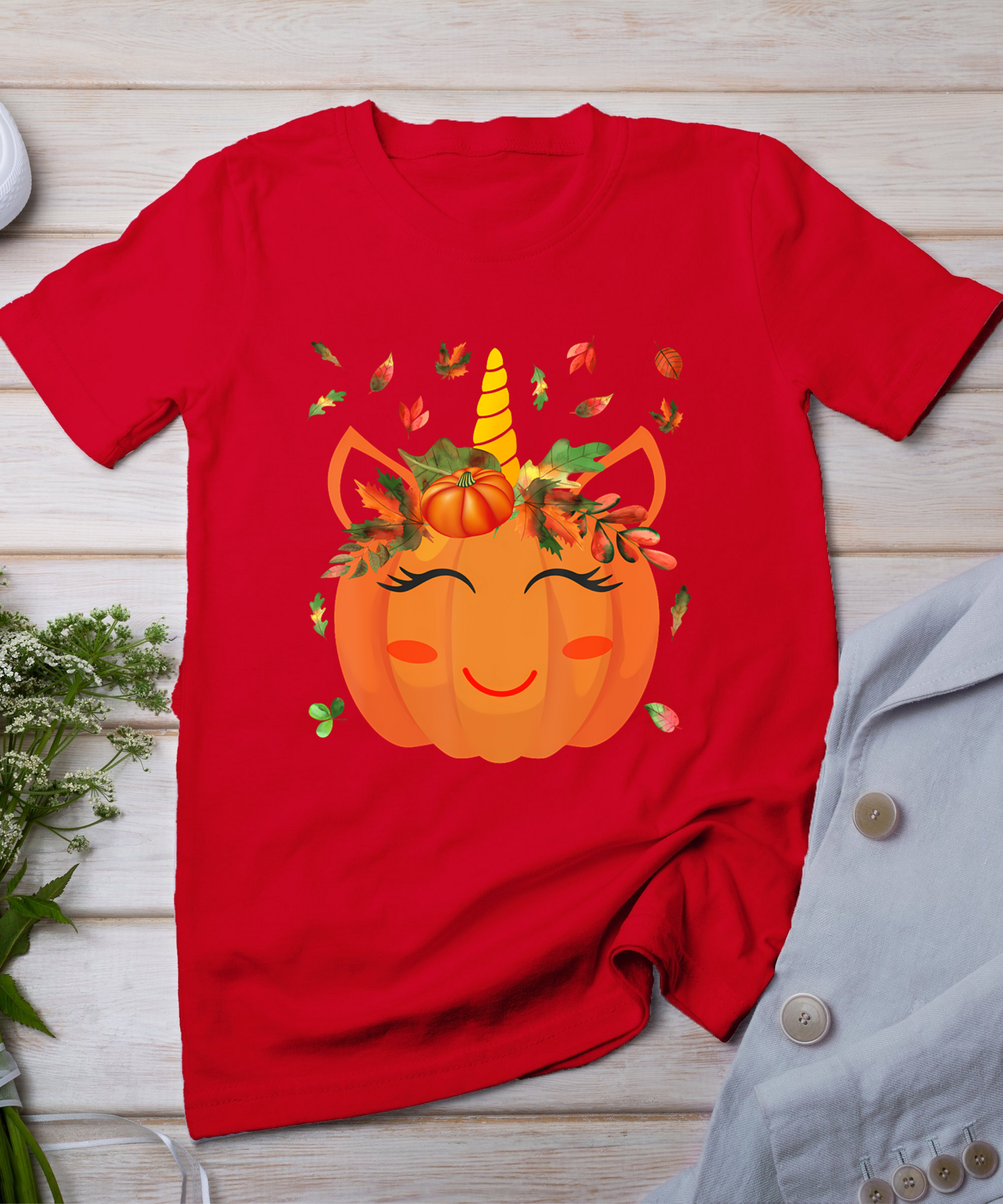 Cute Unicorn Pumpkin For Kids Halloween Thanksgiving T-Shirt