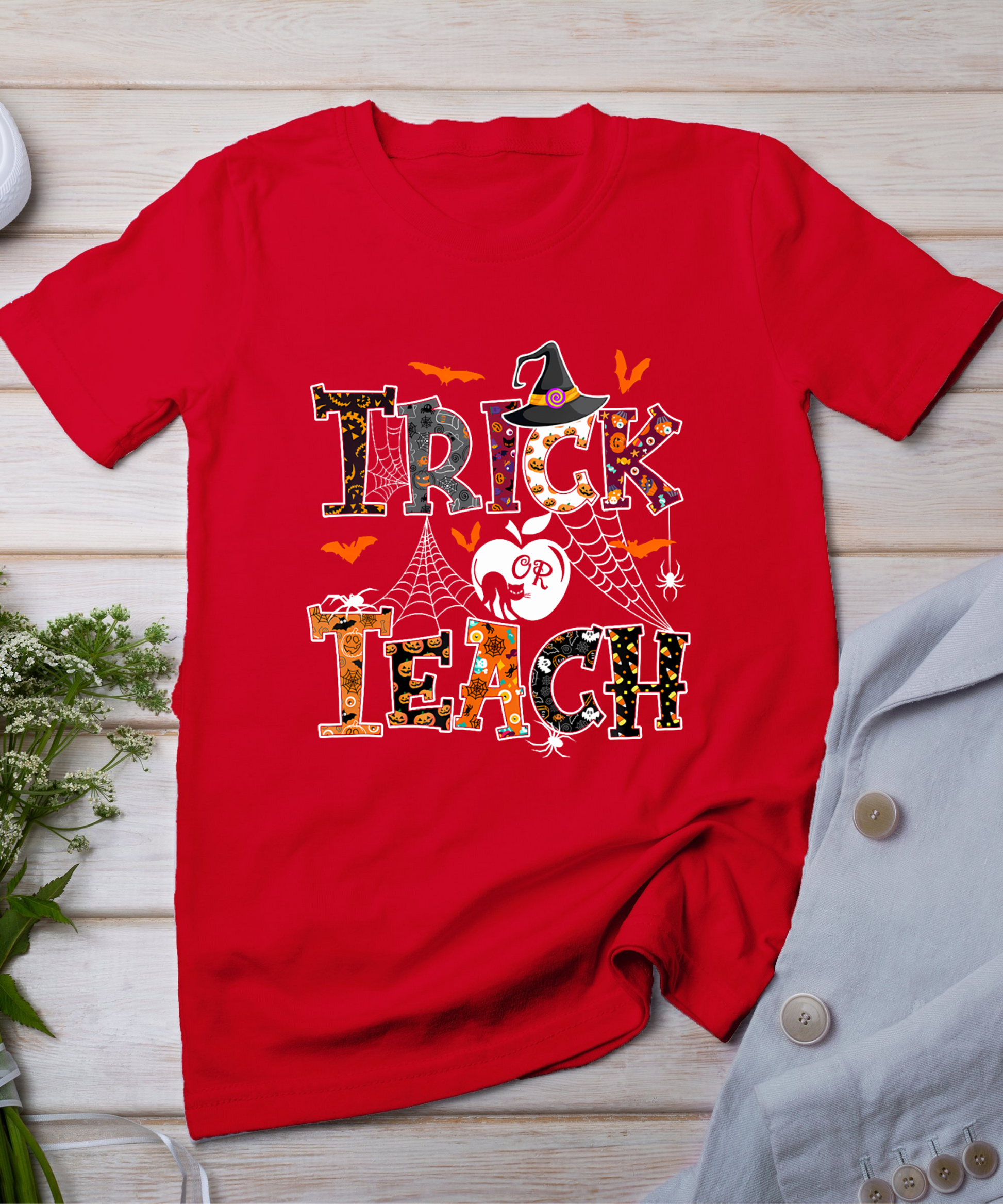 Fall Holiday Themed Thanksgiving Halloween Teacher Trick Or T-Shirt