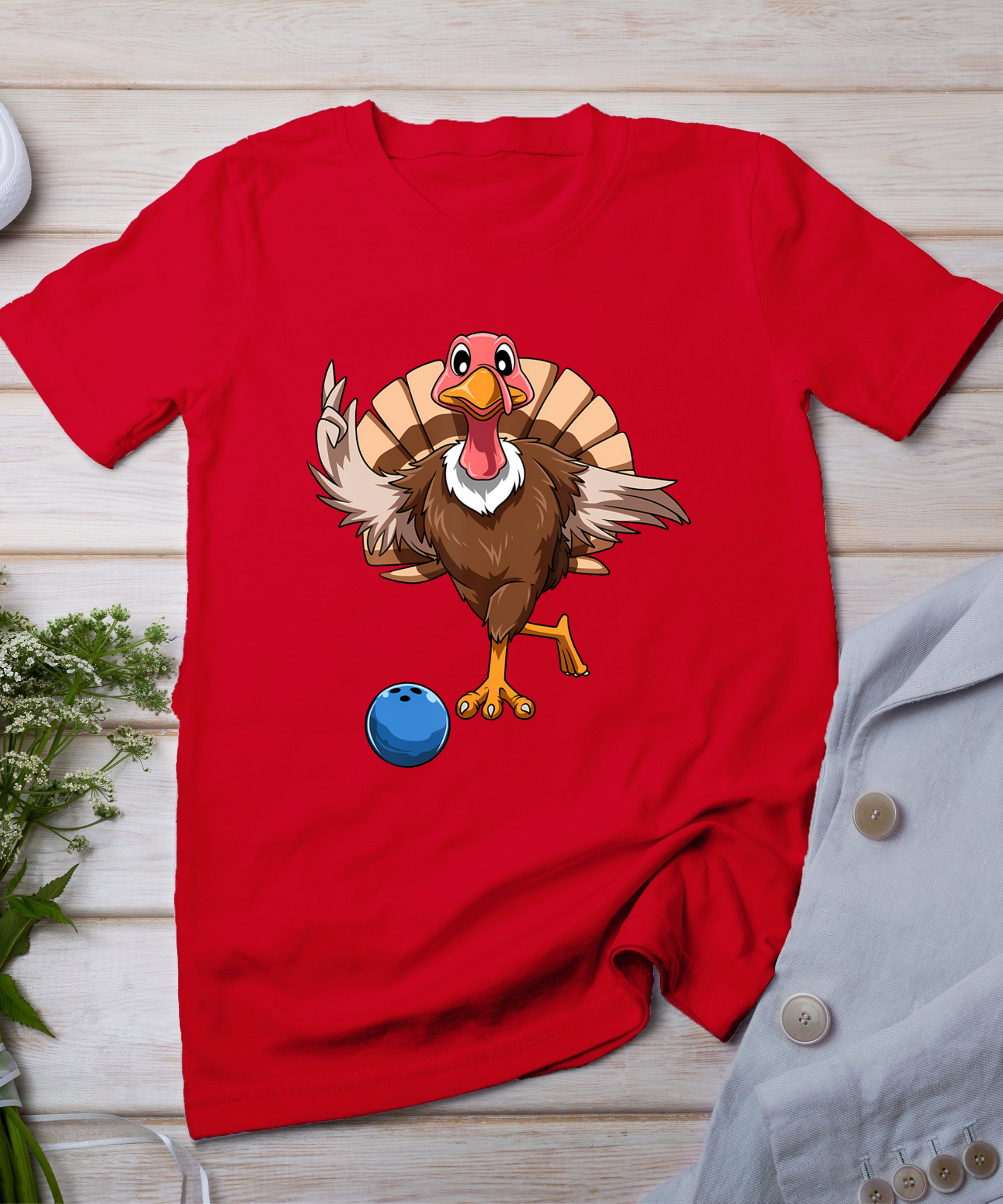 Turkey Bowling Thanksgiving Turkey Playing Bowling Turkey T-Shirt