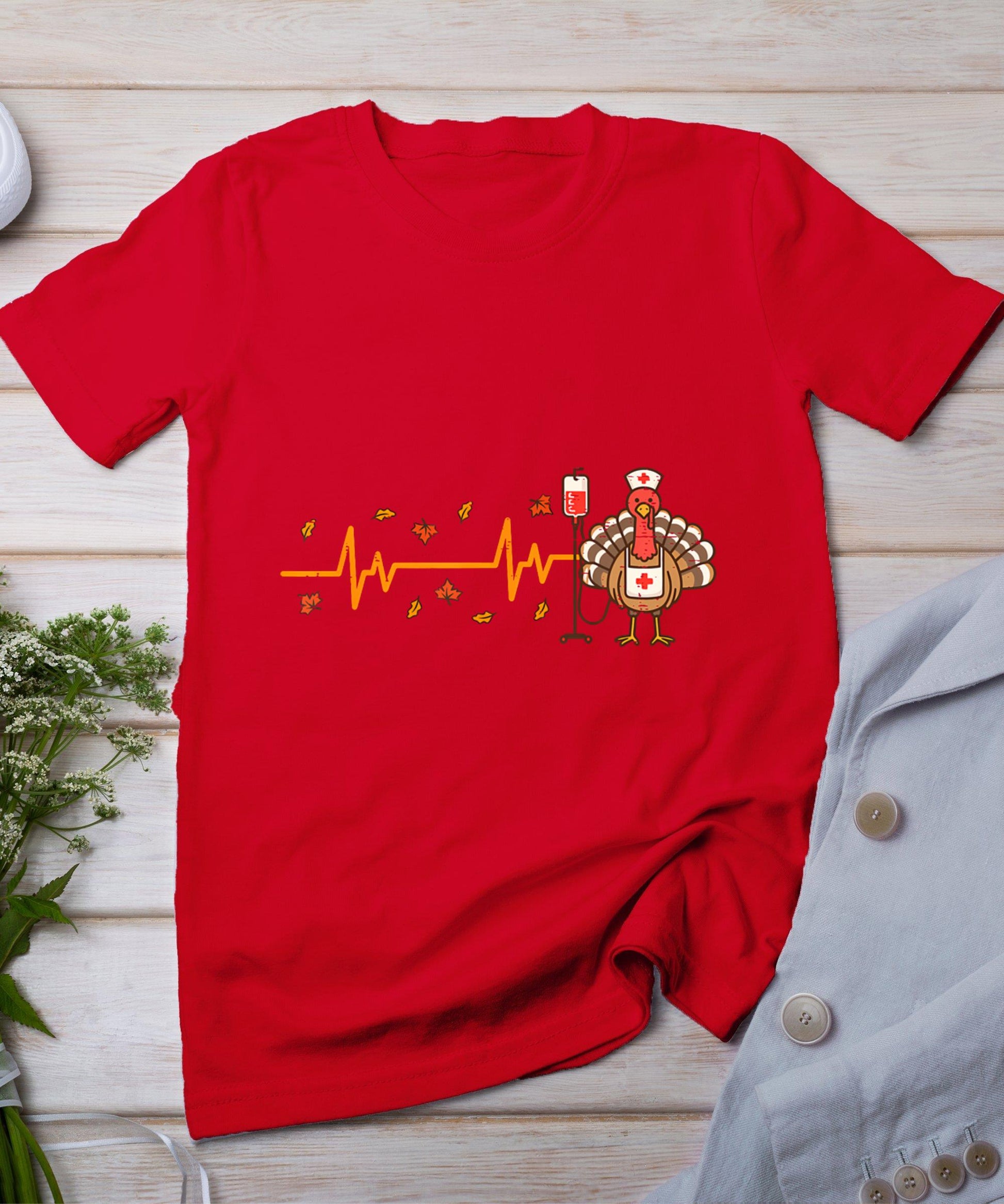 Thanksgiving Nurse Heartbeat Turkey Fall Scrub Top Women Men T-Shirt