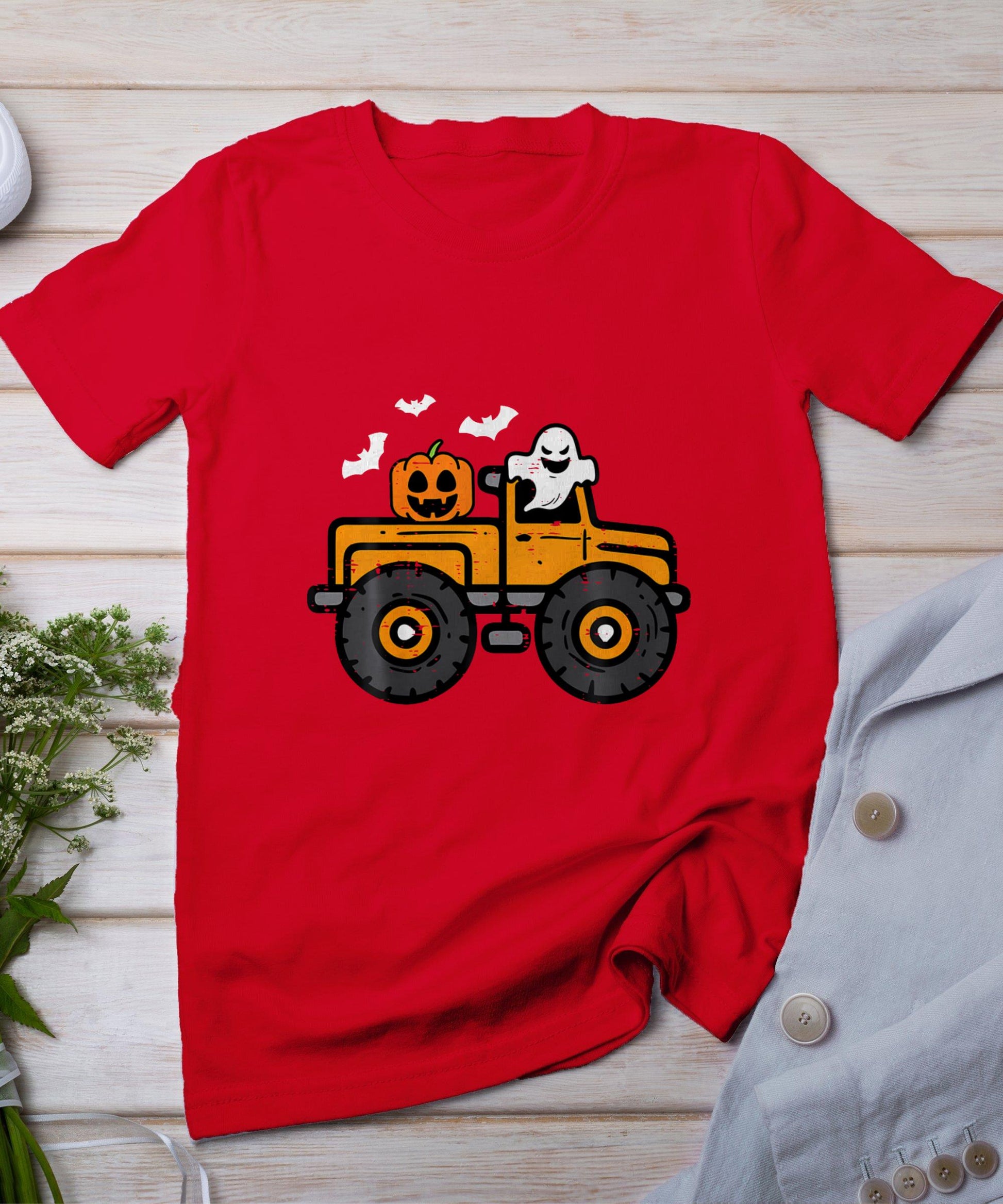 Monster Truck Ghost Pumpkin Halloween T-Shirt