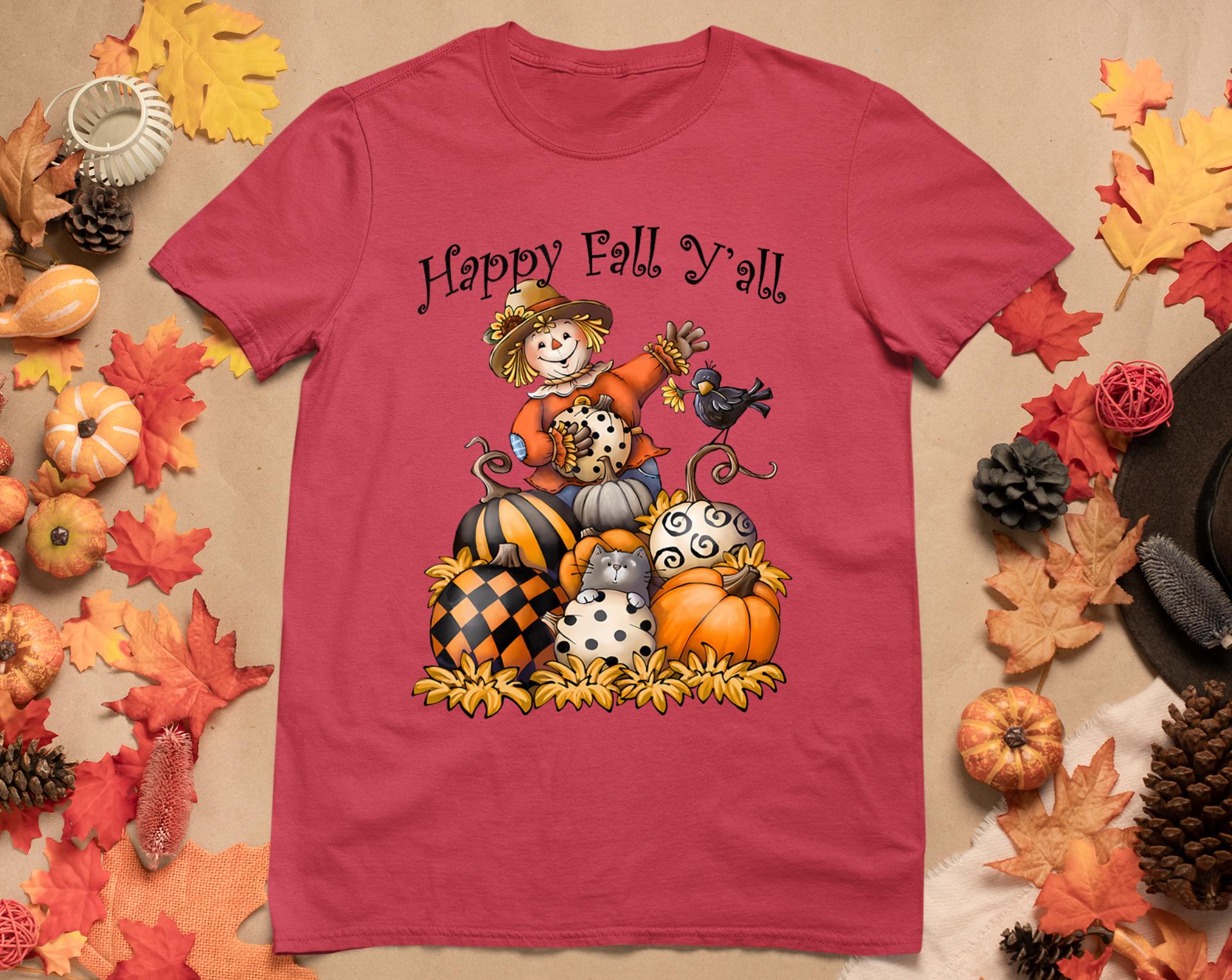 Scarecrow Happy Fall Y'All Pumpkin Thanksgiving Halloween T-Shirt