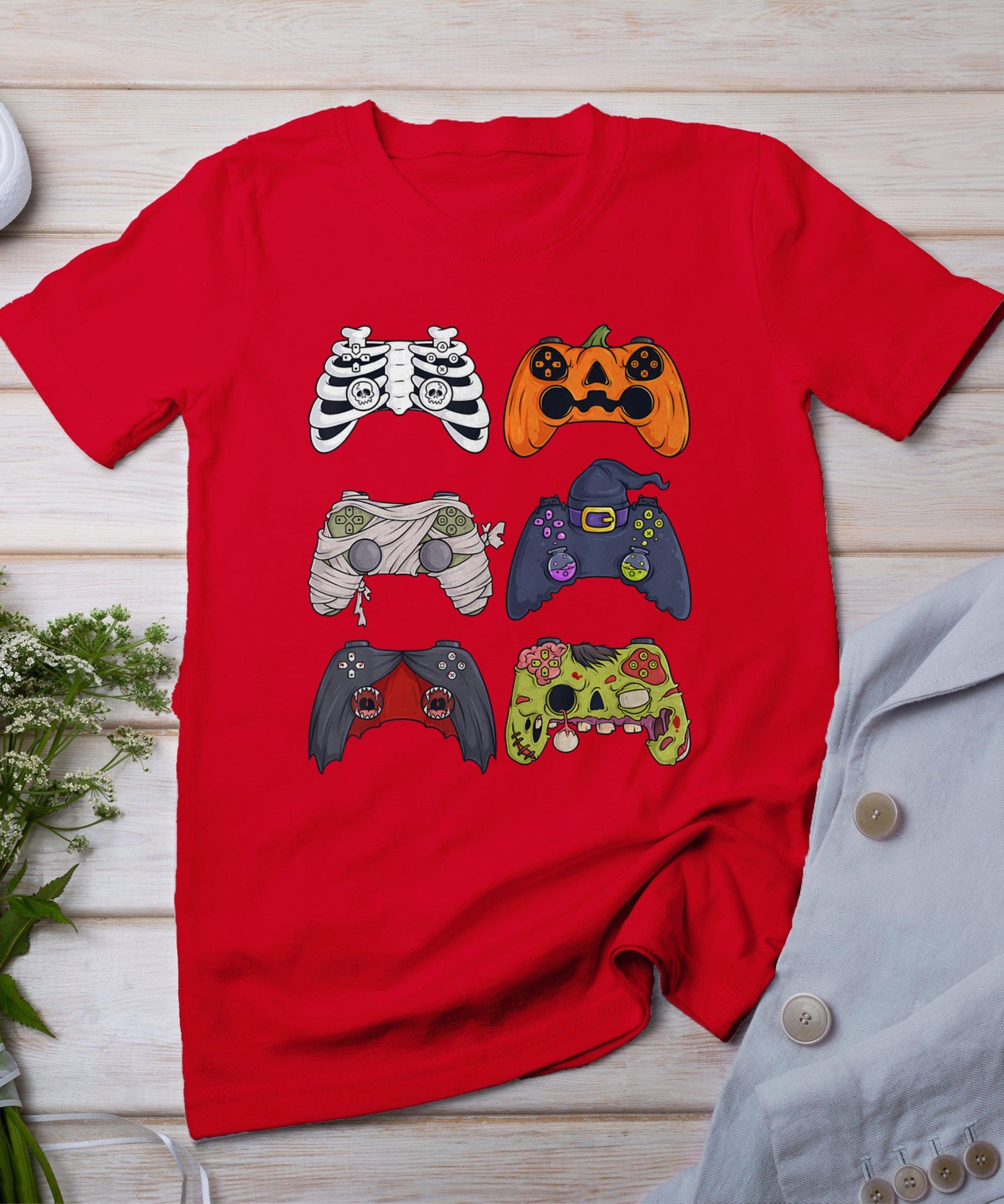 Halloween Skeleton Zombie Gaming Controllers Mummy Boys Kids T-Shirt