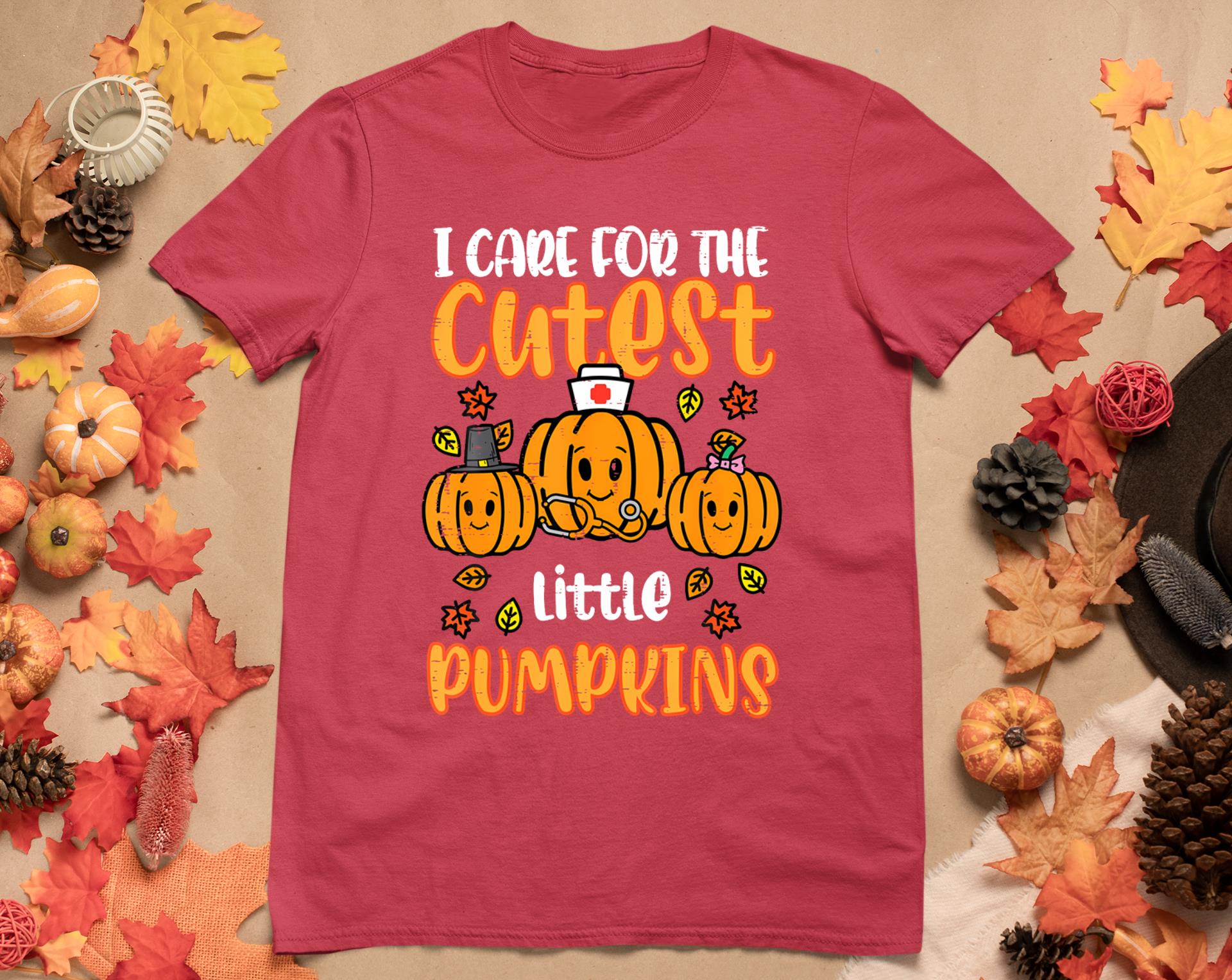 Pumpkins Nurse Halloween Scrub Top Fall Thanksgiving Women T-Shirt