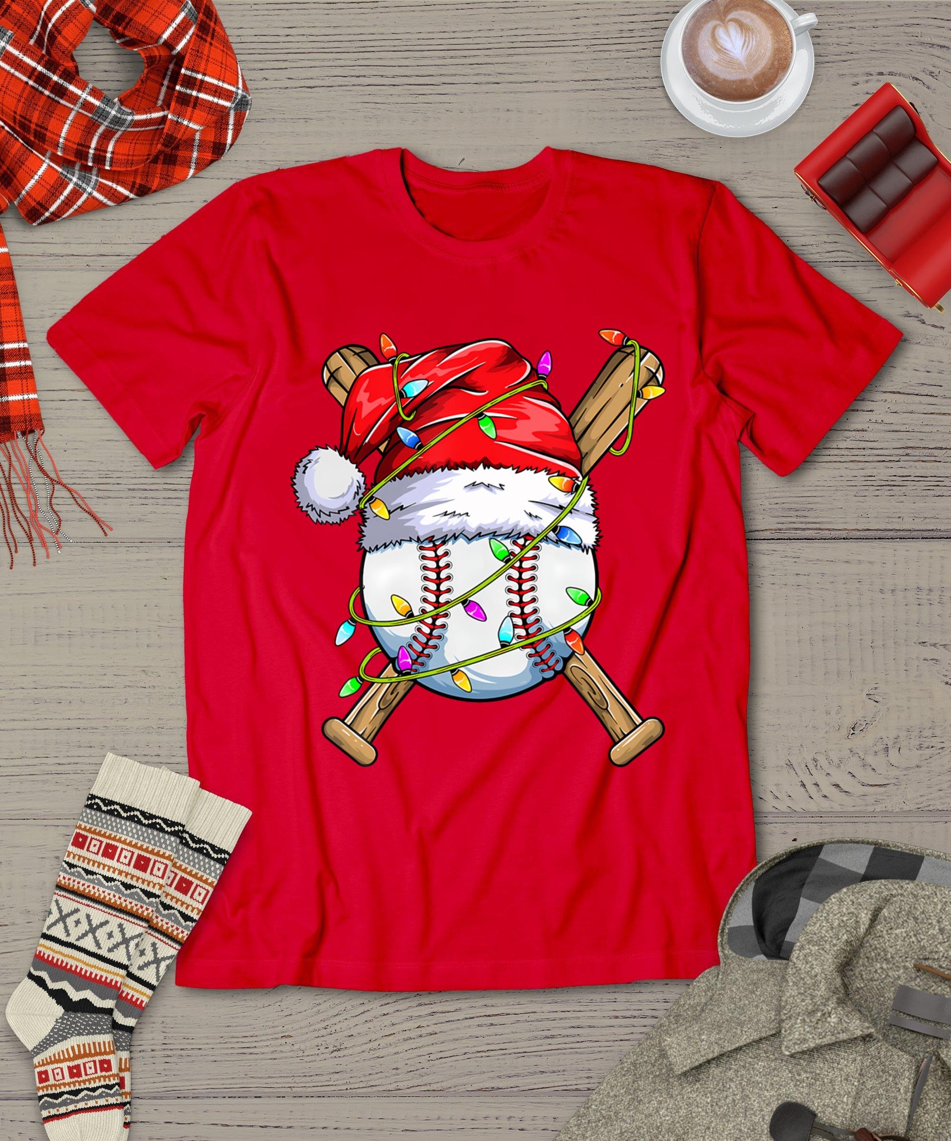 Santa Sports Design For Men Boys Christmas Baseball Player T-Shirt