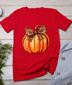 Coquette Bow Leopard Pumpkin Thanksgiving Rustic Fall Women T-Shirt