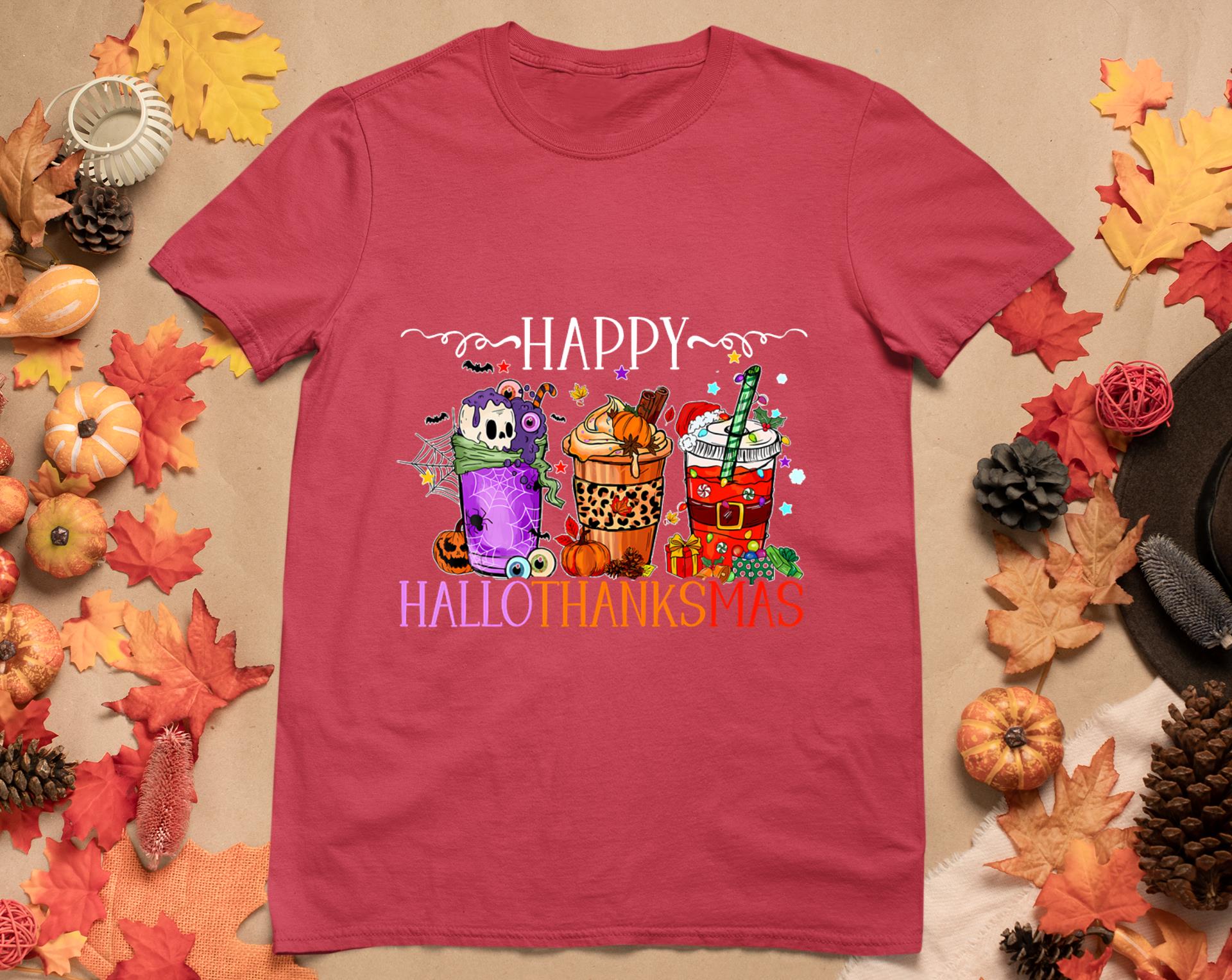 Happy Hallothanksmas Halloween Thanksgiving Christmas T-Shirt