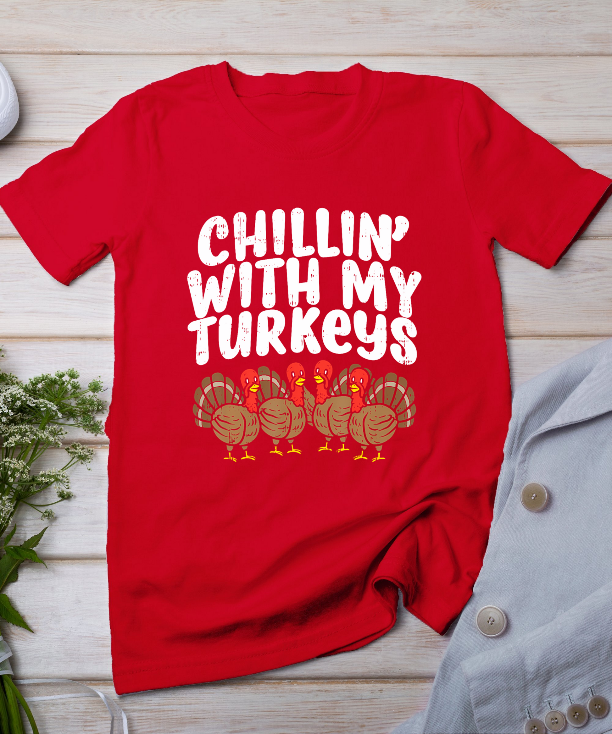 Chillin With My Turkeys Thanksgiving Family Boys Kids Gift T-Shirt