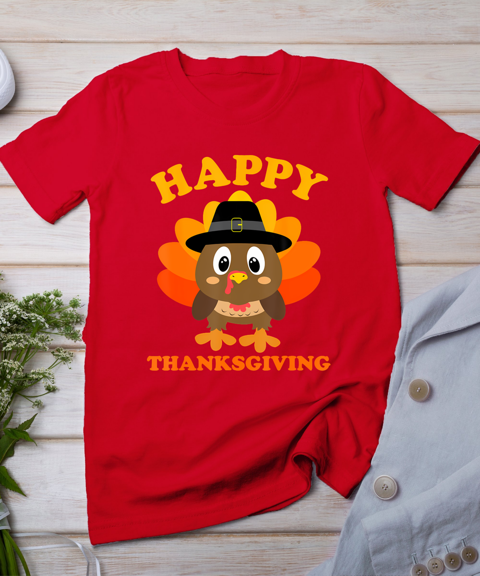 Happy Thanksgiving Shirts For Boys Girls Kids Pilgrim Turkey T-Shirt