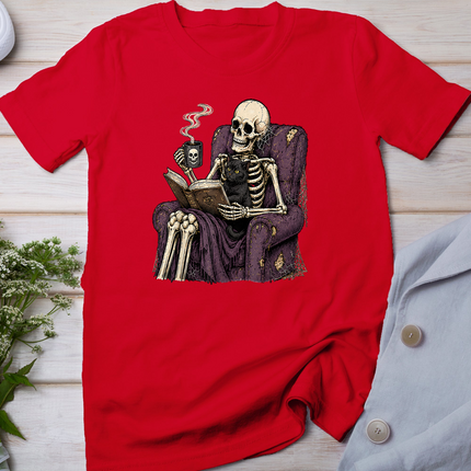 Skeleton Reading with Black Cat Funny Halloween Gothic T-Shirt