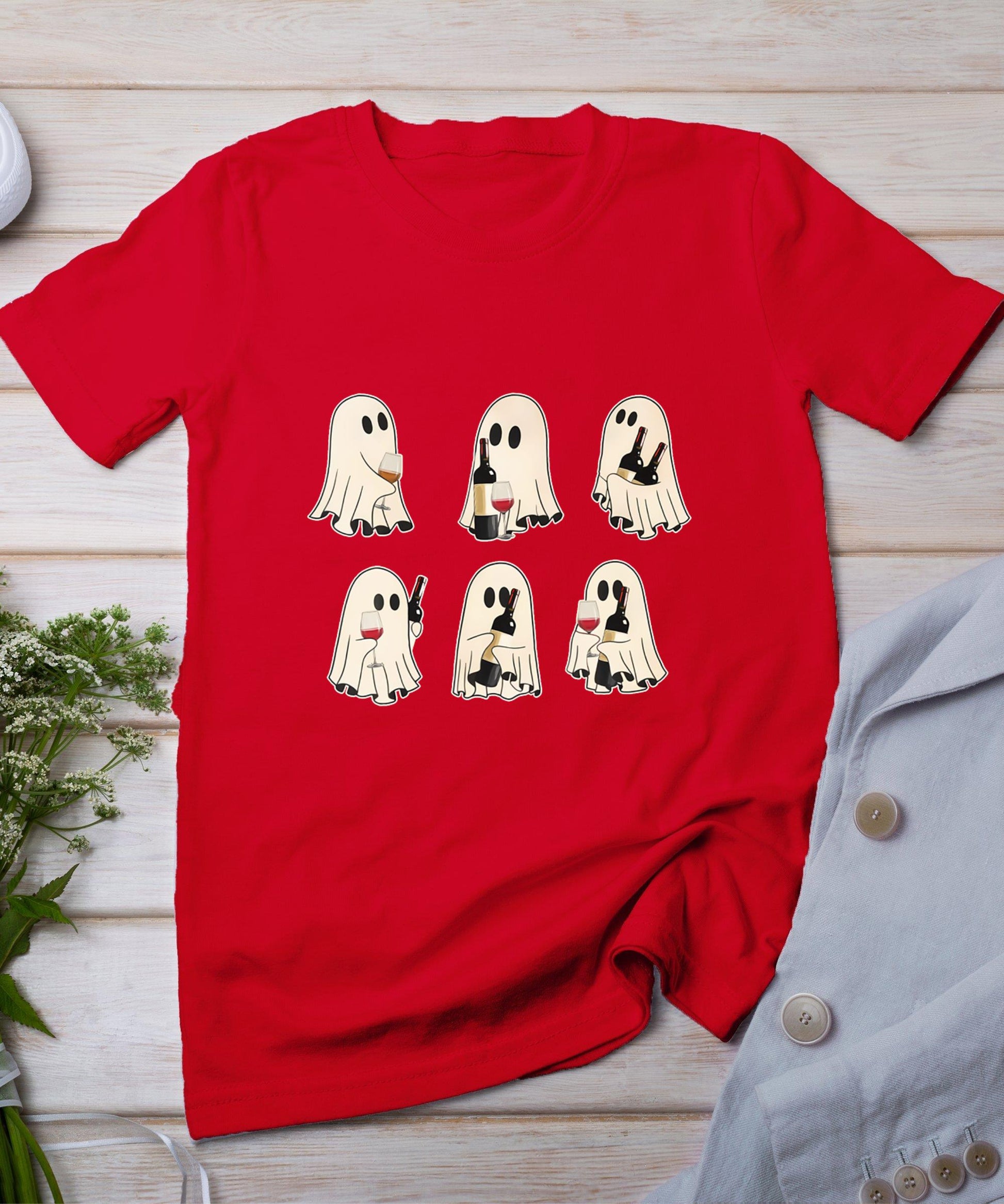 Halloween Ghost Wine Ghost Cute Lace Ghost Halloween Spooky T-Shirt