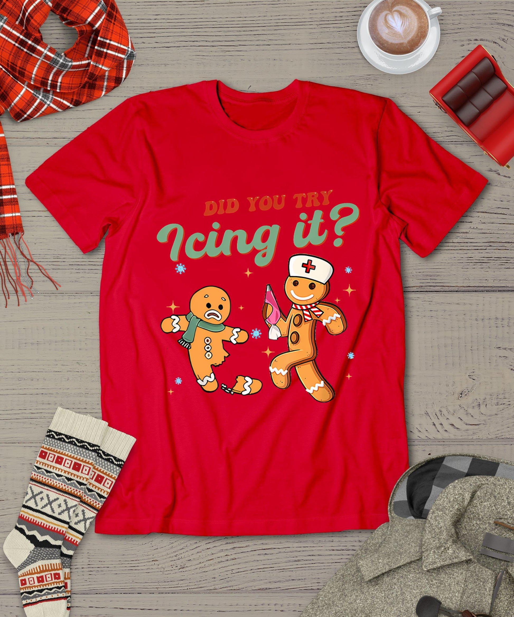 Funny Christmas Nurse Did You Try Icing It Gingerbread Man T-Shirt