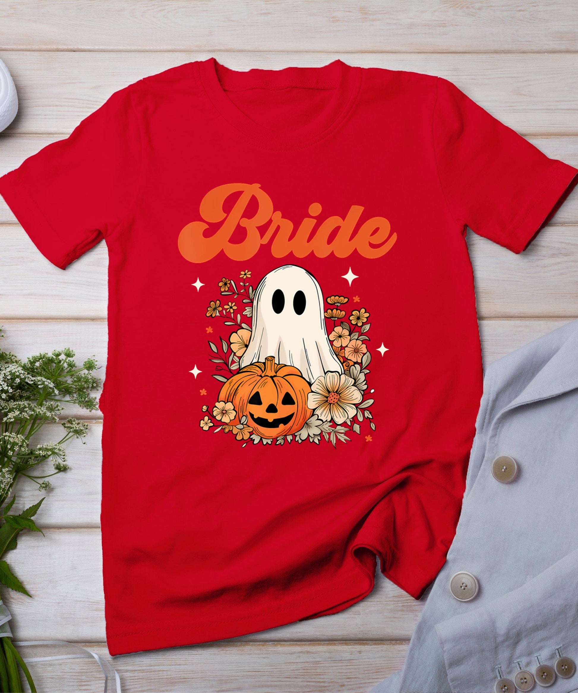 Bride Wildflower Ghost Boo Crew Halloween Bachelorette T-Shirt