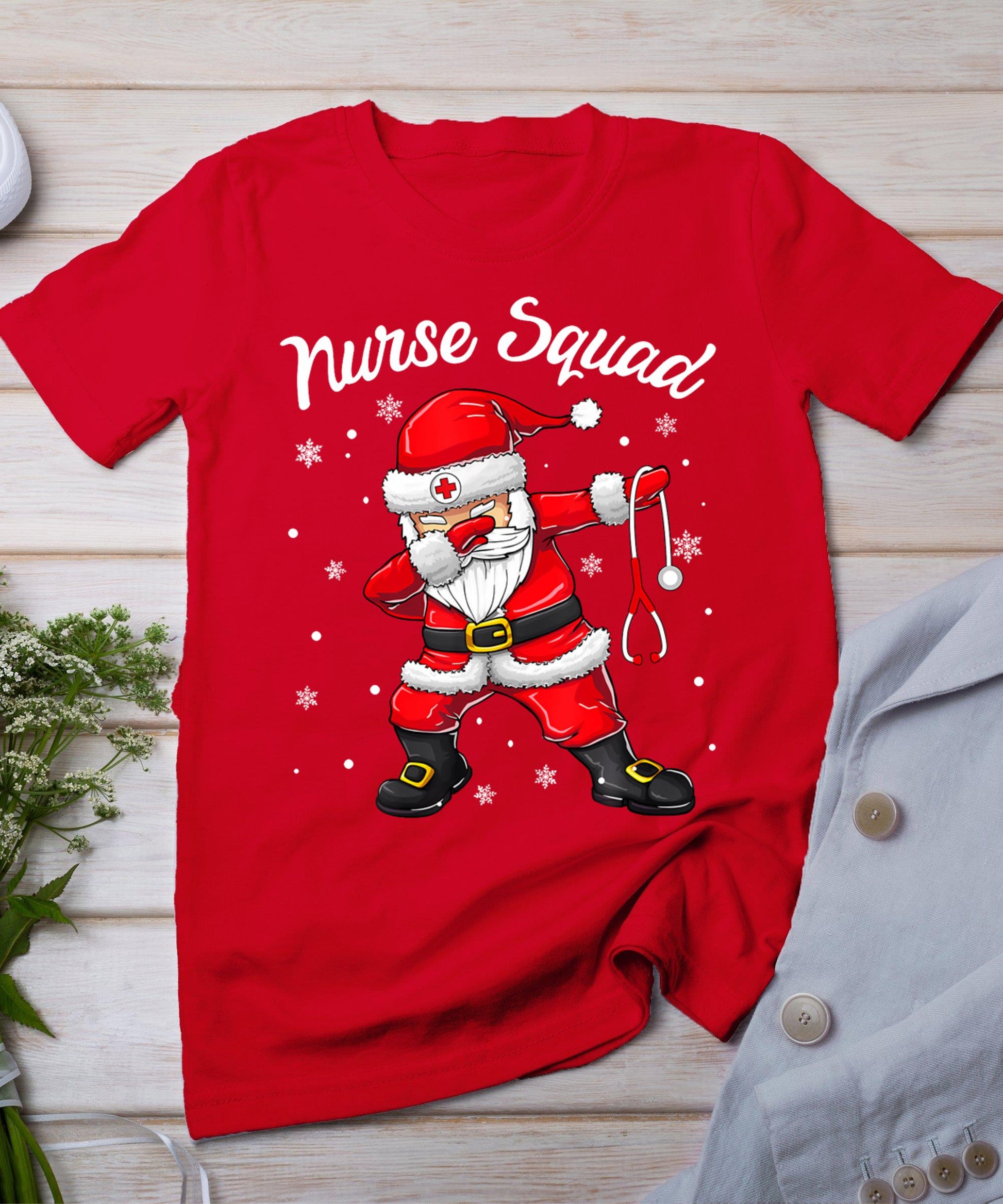 Christmas Scrub Tops Women Dabbing Santa Scrubs Nurse Squad T-Shirt