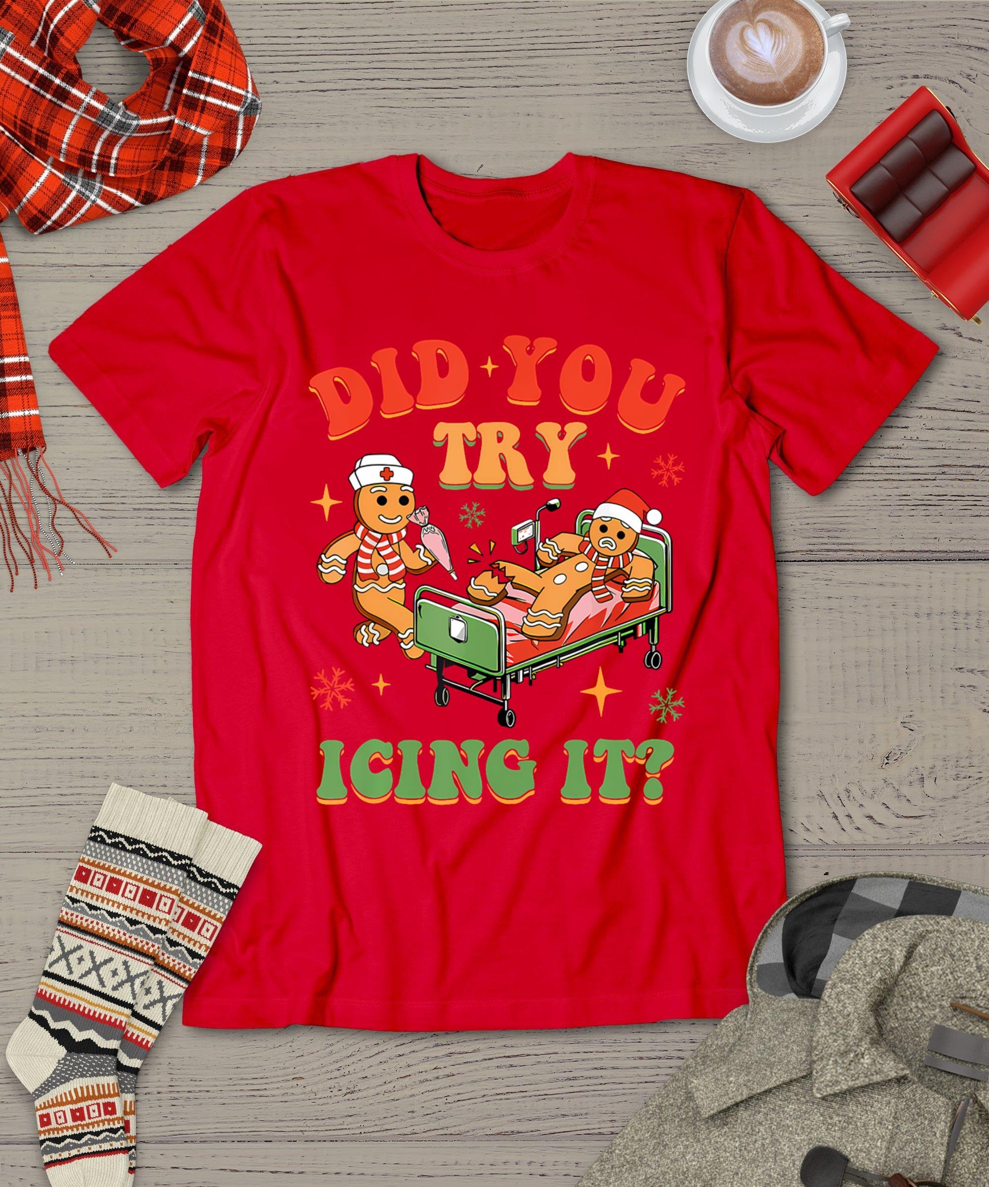 Retro Icu Nurse Christmas Gingerbread Did You Try Icing It T-Shirt