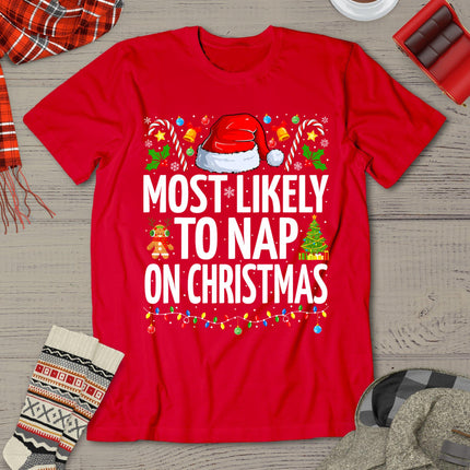 Most Likely To Nap On Christmas Funny Family Christmas T-Shirt