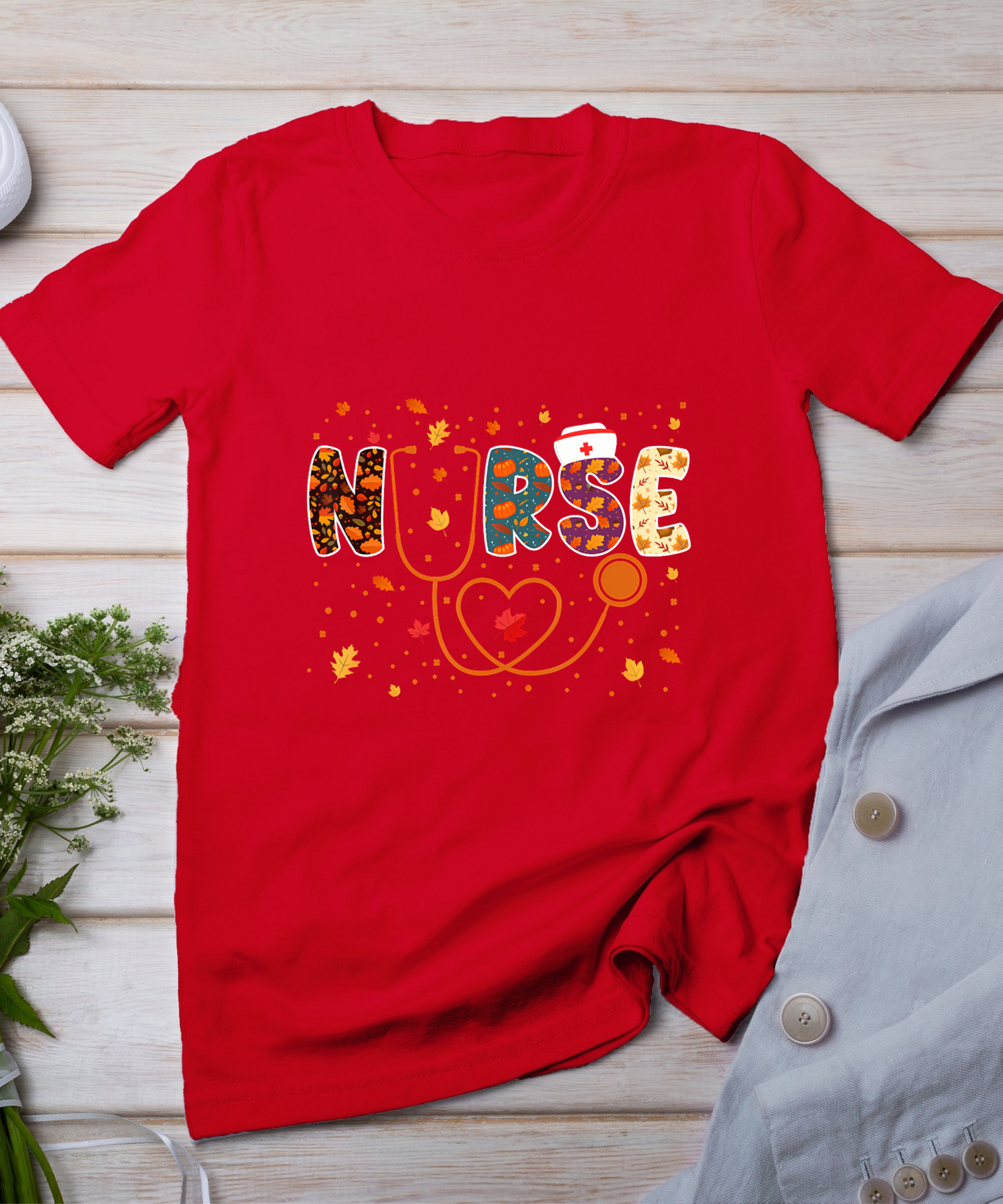 Nursing Thanksgiving Day Stethoscope Fall Nurse Costume T-Shirt