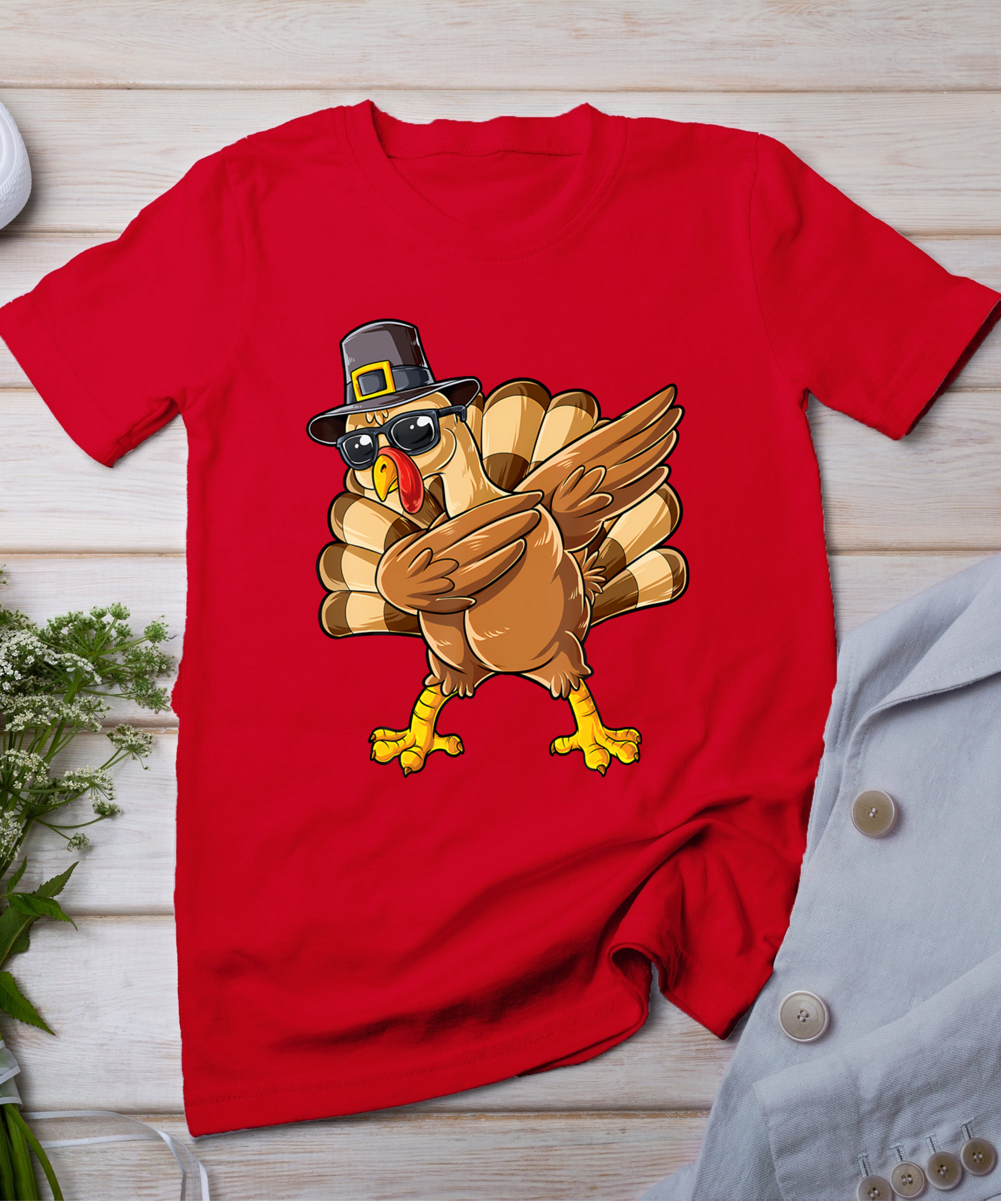 Dabbing Turkey Thanksgiving Day Pilgrim Boys Girls Funny Dab T-Shirt