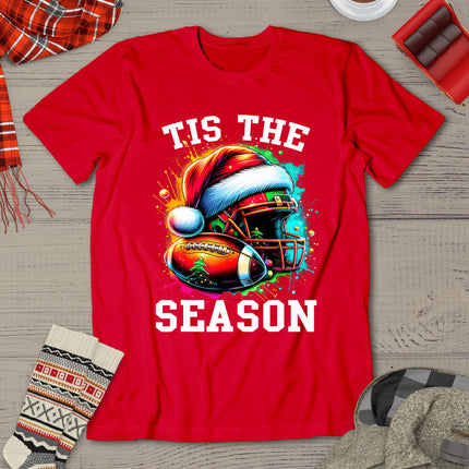 Tis The Season Football Mom Christmas Santa Hat Colorful T-Shirt