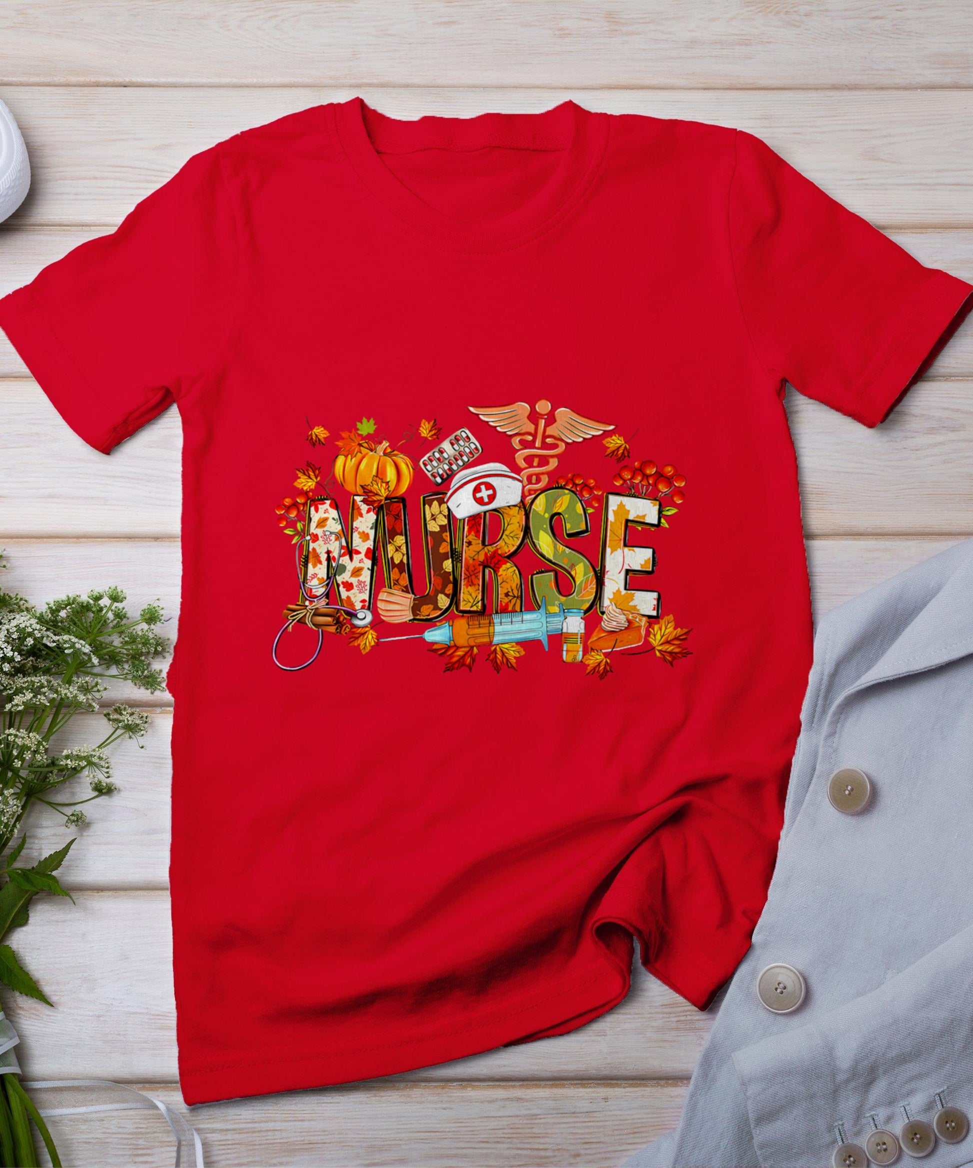 Retro Autumn Pumpkin Fall Nurse Life Thanksgiving Nurse T-Shirt