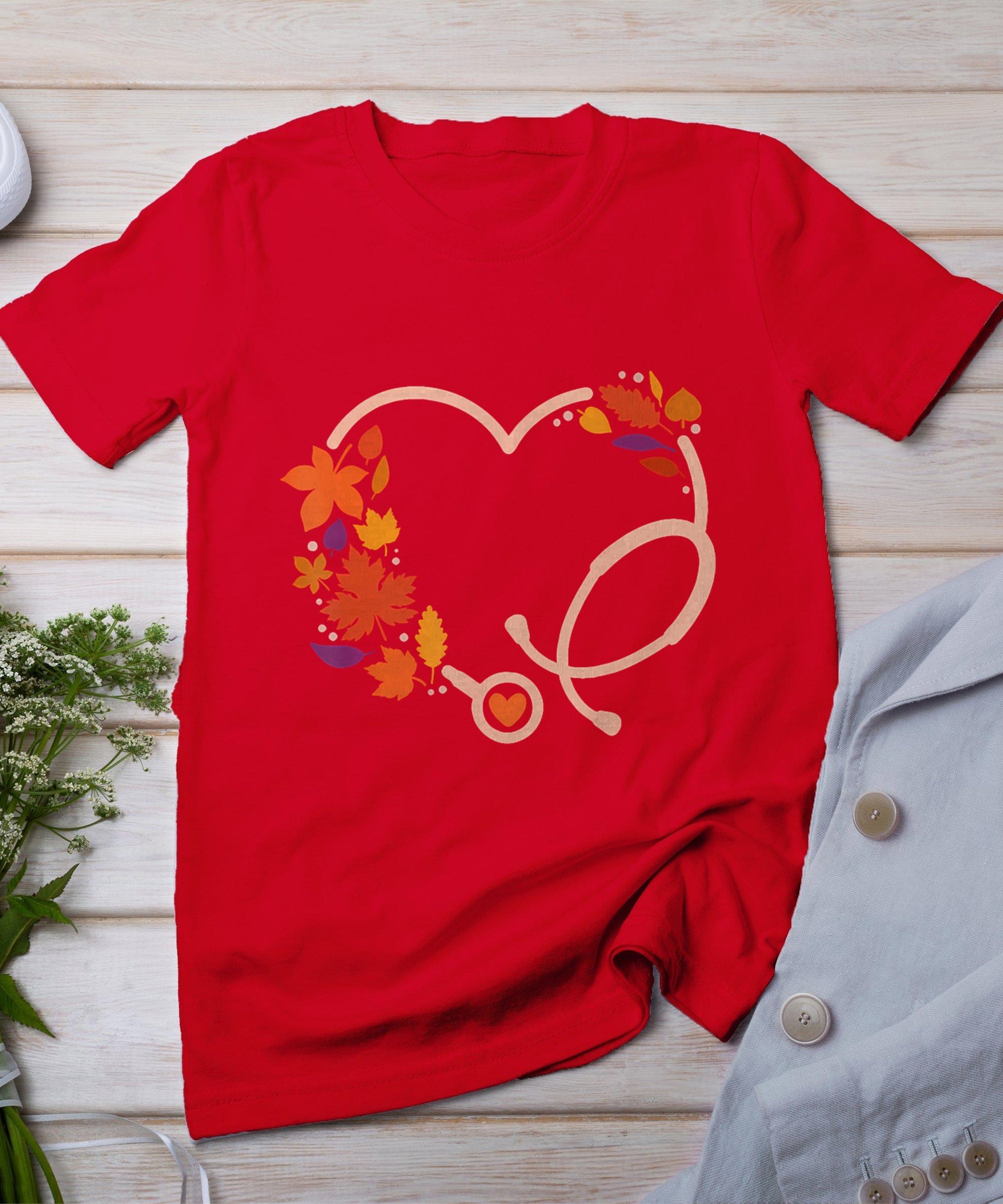 Fall Stethoscope Nurse Thanksgiving Nursing Autumn Scrub Top T-Shirt