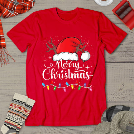 Merry Christmas Red Santa Hat Reindeer Xmas Family Men Women T-Shirt