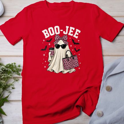 Boo-JEE Cute Ghost Halloween Leopard Bow Spooky Season T-Shirt