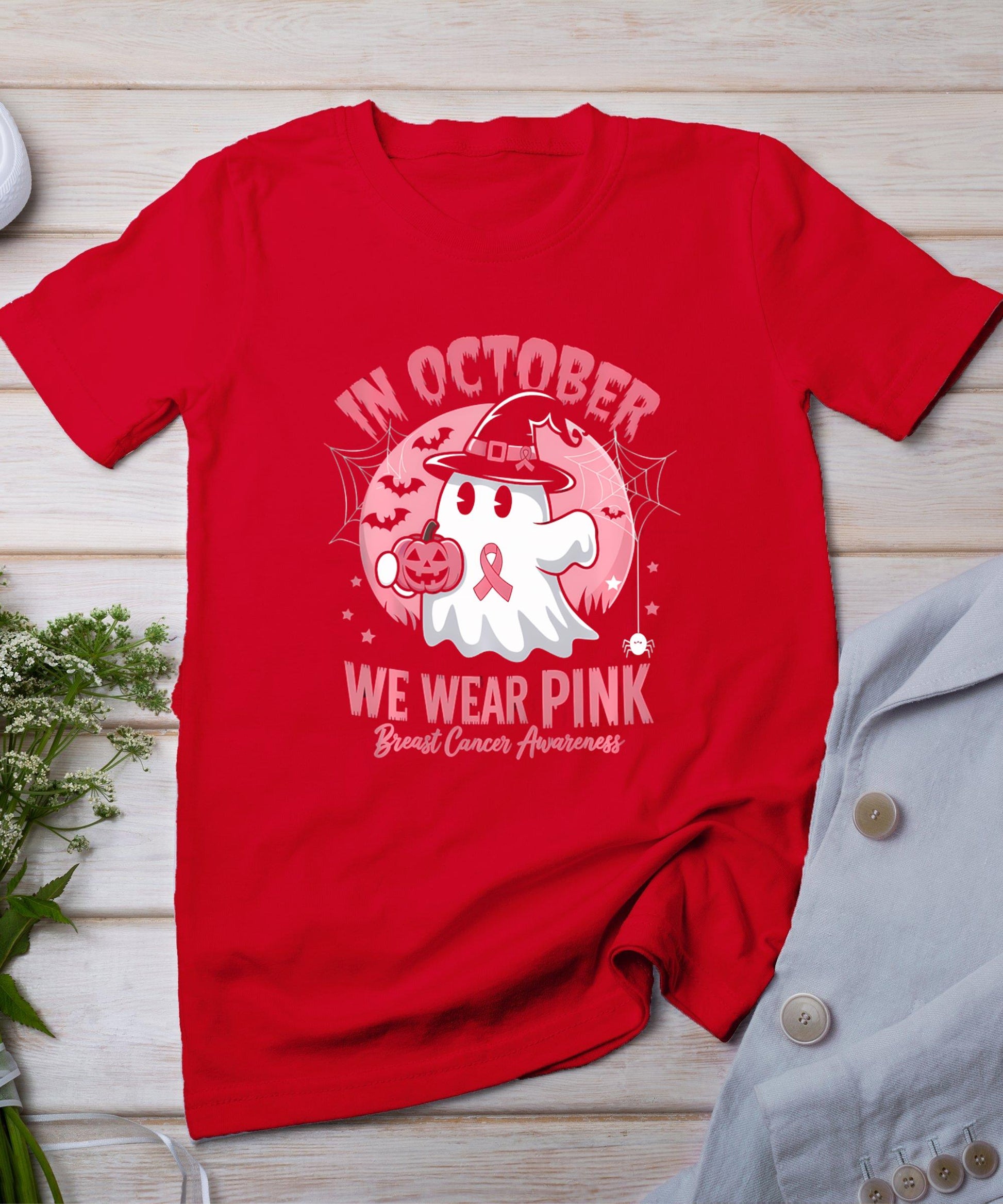 Breast Cancer Shirts Women Halloween In October We Wear Pink T-Shirt