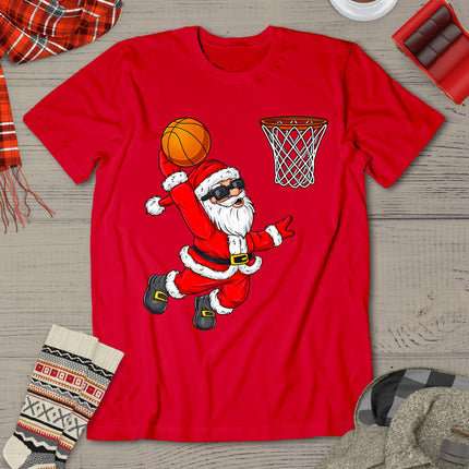 Christmas Santa Claus Dunking A Basketball Boys Kids Xmas T-Shirt