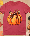 Coquette Bow Leopard Pumpkin Thanksgiving Rustic Fall Women T-Shirt