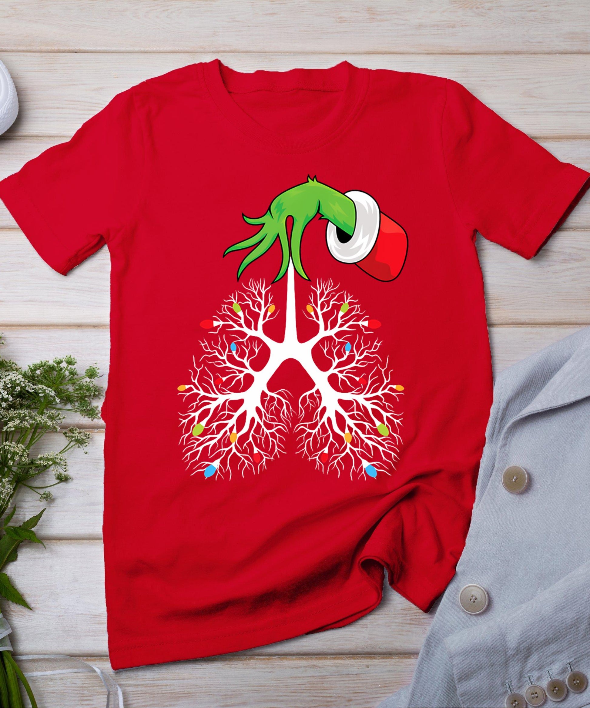 Christmas Nurse Respiratory Therapist Lung Lights Funnyx-Mas T-Shirt