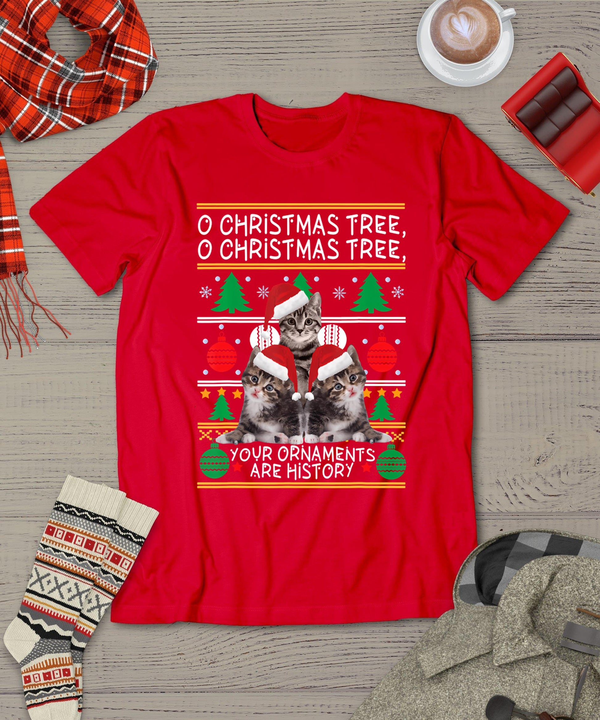 Cats Christmas Shirt Funny Ornaments Pajama Family Gift Tee T-Shirt