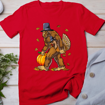 Bigfoot Pilgrim Turkey Pumpkin Thanksgiving Day Boys Men T-Shirt