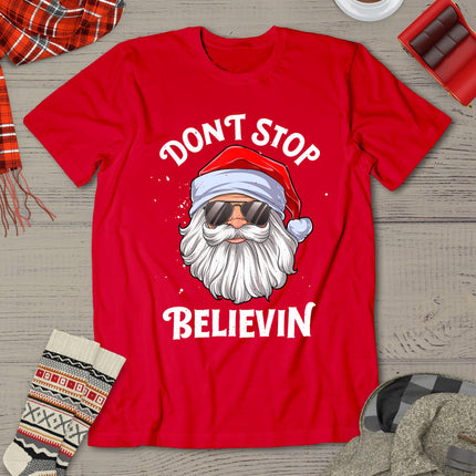 Don't Stop Believin Santa Funny Christmas Boys Kids Gifts T-Shirt