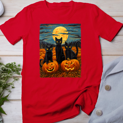 Black Cat Halloween Cat Lovers Starry Night Cat Van Gogh Cat T-Shirt