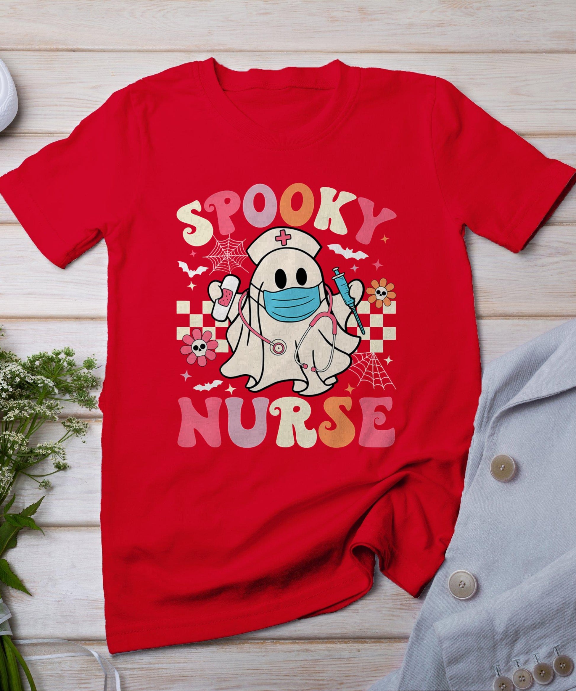 Spooky Nurse Ghost Halloween Cute Groovy Nursing Halloween T-Shirt